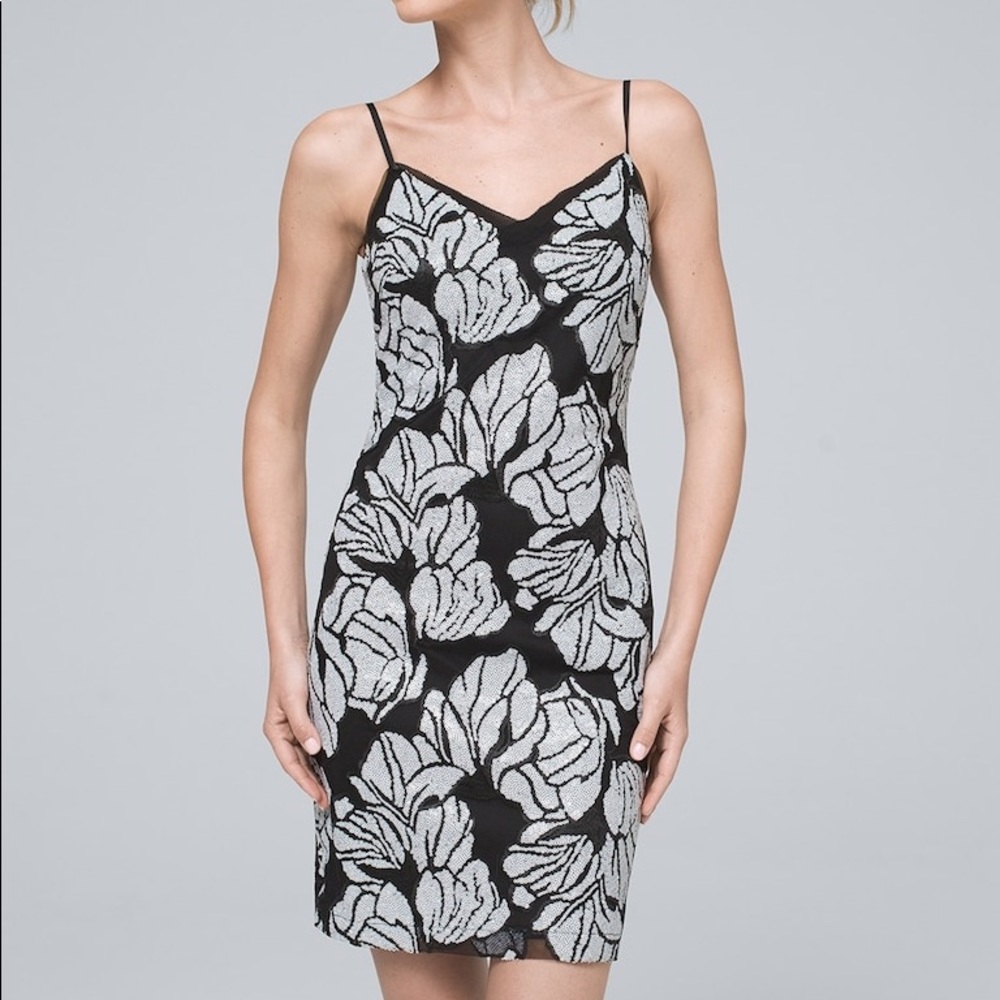 WHBM Black/Ecru Sequin Shift Cocktail Dress